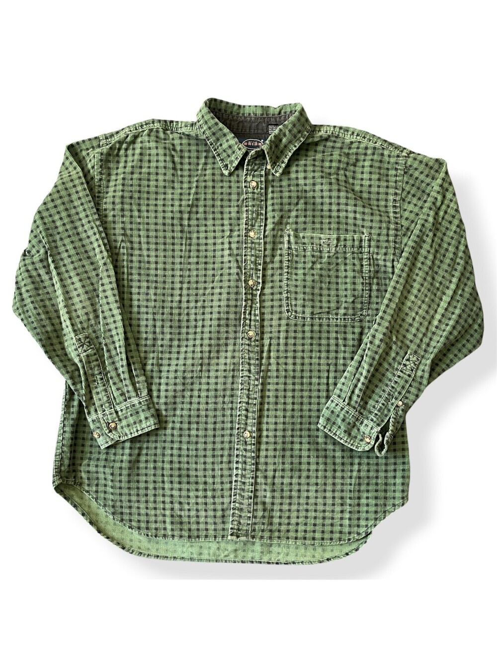 Vintage Y2K On The Brink Men’s XL Green And Black Plaid Button Up Shirt Mens L